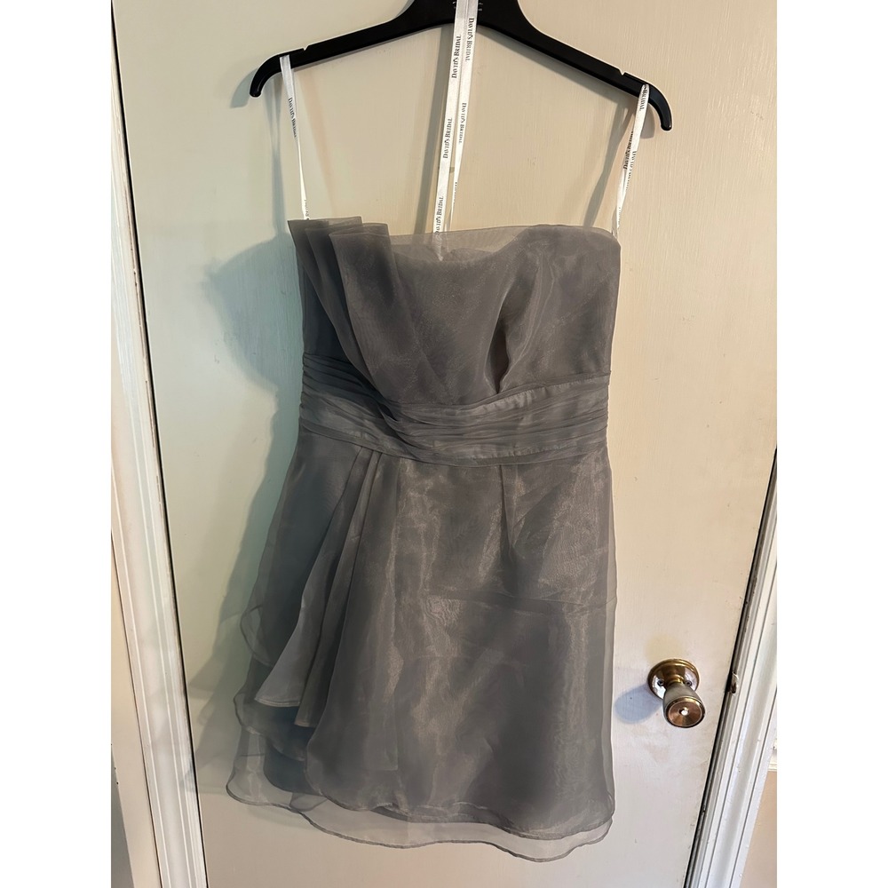 Davids Bridal Gray Organza Strapless Tiered Cocktail Dress‎ F14335 Womens 10
